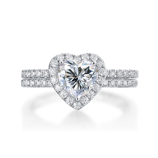 1 Carat Heart Moissanite Diamond Engagement Ring Set (1 pcs / 2 pcs) 925 Sterling Silver