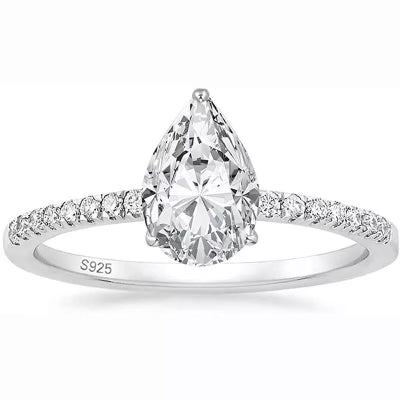 2 Carat Pear Moissanite Accented Engagement Ring 925 Sterling Silver