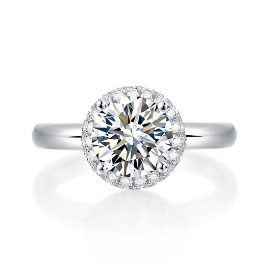 1.5 Carat Round Moissanite Halo Engagement Ring 925 Sterling Silver