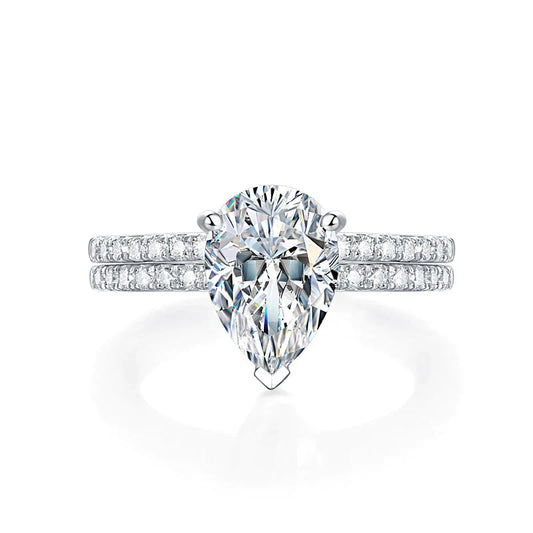 2Ct Pear Moissanite Accented Engagement Ring Set 925 Sterling Silver